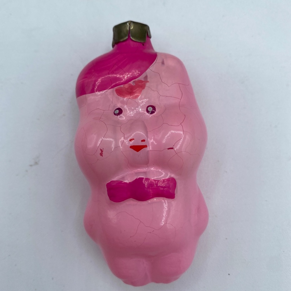 Rare Vintage USSR Russian Glass Christmas Ornament Xmas Tree Decoration Pink Pig